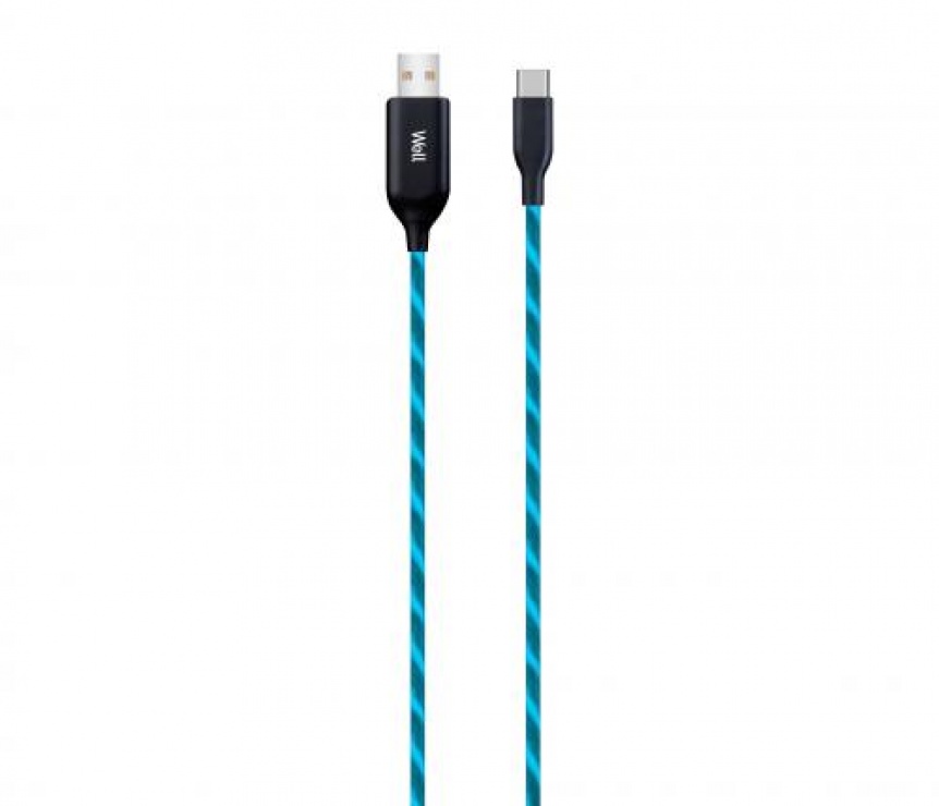 Cablu USB-A la USB-C 1m cu flux de lumina Albastru, CABLE-USB/USBC-1BE03-WL conectica.ro