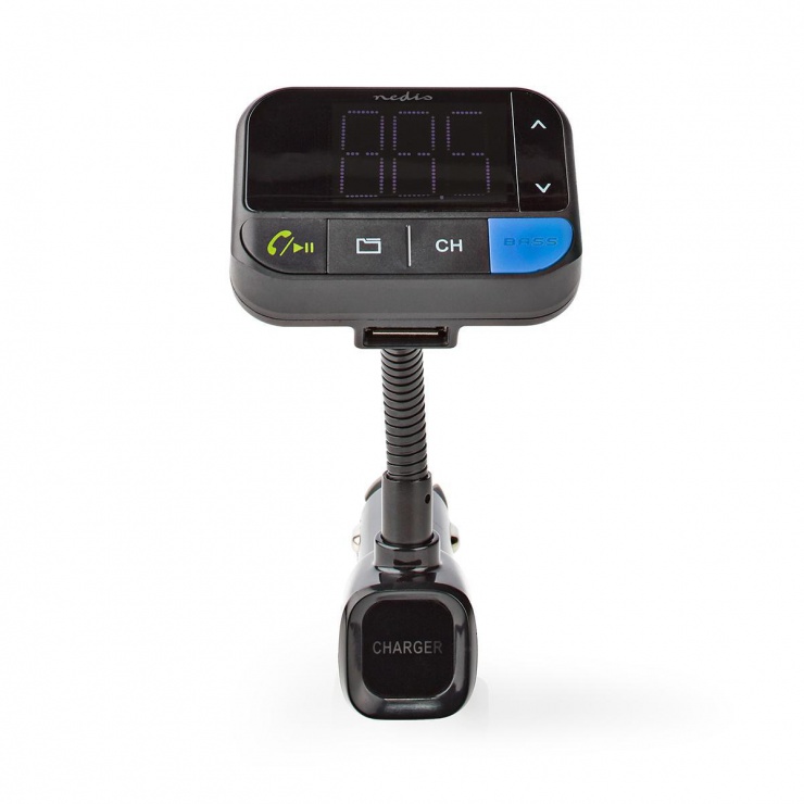 Incarcator auto 2 x USB 2.1A + modulator FM + Bluetooth + MicroSD, Nedis CATR102BK imagine noua