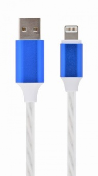 Cablu USB la iPhone Lightning LED light effect 1m. Gembird CC-USB-8PLED-1M-blue