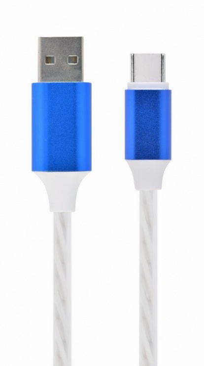 Cablu USB 2.0 la USB type C LED light effect 1m. Gembird CC-USB-CMLED-1M-blue