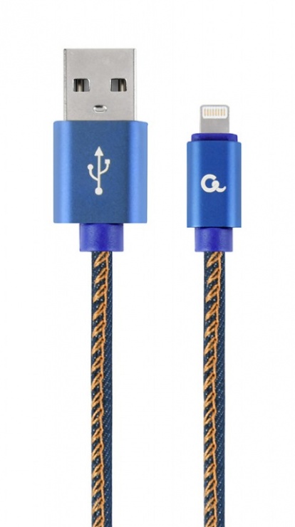 Cablu USB 2.0 la iPhone Lightning Premium jeans (denim) 2m, Gembird CC-USB2J-AMLM-2M-BL conectica.ro