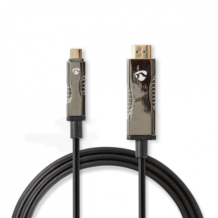 Cablu activ optic USB Type-C la HDMI T-T 20m, Nedis CCBG6410BK200 imagine noua