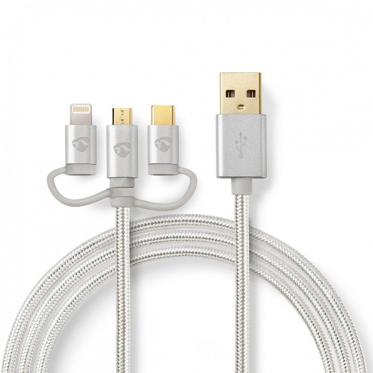 Cablu de date si incarcare 3 in 1 USB la micro USB + adaptor Lightning/USB type C 1m, CCTB60620AL10 Nedis conectica.ro imagine 2022 3foto.ro