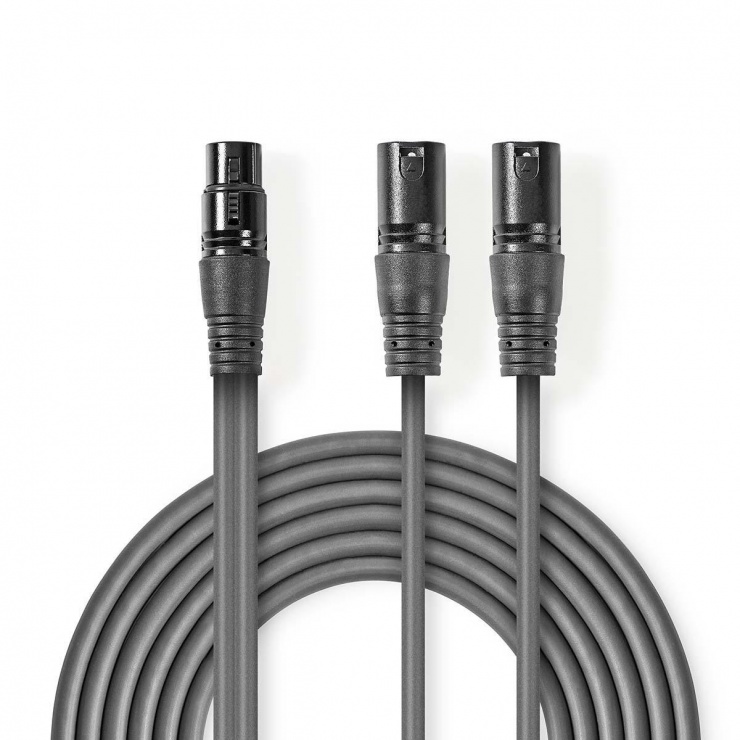 Cablu audio XLR 3 pini la 2 x XLR 3 pini M-T 1.5m, Nedis COTH15020GY15 conectica.ro