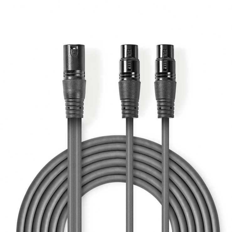 Cablu audio XLR 3 pini la 2 x XLR 3 pini T-M 1.5m, Nedis COTH15025GY15 conectica.ro
