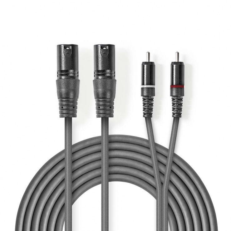 Cablu audio stereo 2 x XLR 3 pini la 2 x RCA T-T 3m Negru, Nedis COTH15210GY30 conectica.ro imagine noua 2022