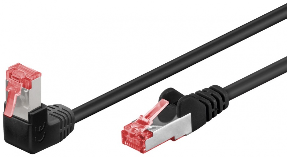 Cablu de retea cat 6 SFTP cu 1 unghi 90 grade 3m Negru, Goobay G51545 conectica.ro