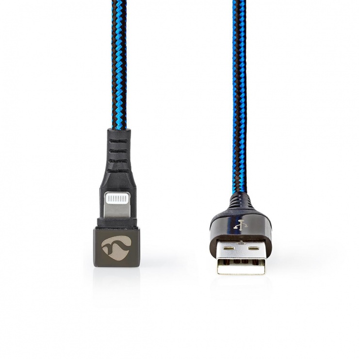 Cablu de date si incarcare USB-A la Apple Lightning MFI unghi 180 grade 2m, Nedis GCTB39300AL20 imagine noua 3
