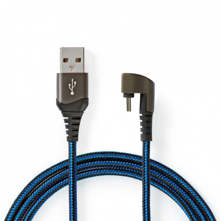 Cablu USB 2.0-A la USB-C unghi 180 grade 2m, Nedis GCTB60600BK20 conectica.ro