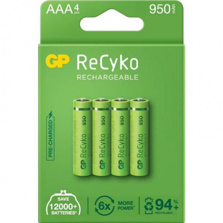Set 4 acumulatori ReCyko 1000mAh AAA (LR03) 1.2V NiMH, GP Batteries