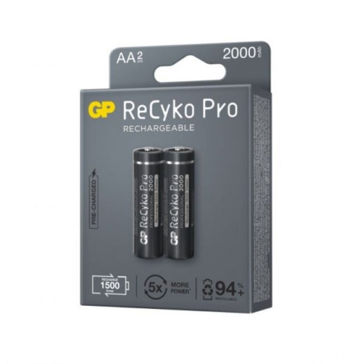 Set 2 acumulatori ReCyko Pro 2000mAh AA (R6) 1.2V NiMH, GP Batteries conectica.ro