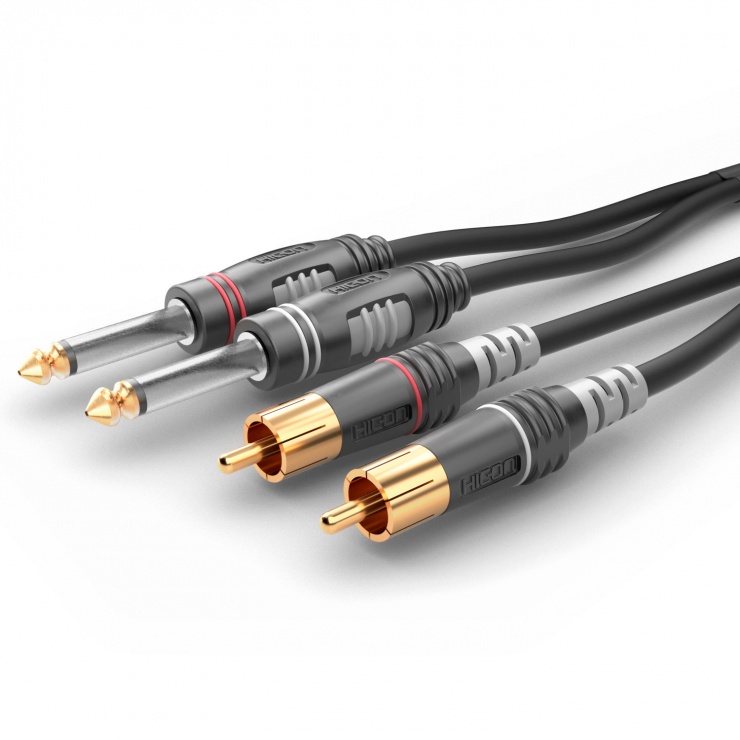 Cablu audio 2 x RCA la 2 x jack mono 6.35mm T-T 6m, HBA-62C2-0600 HICON 6.35mm imagine 2022 3foto.ro