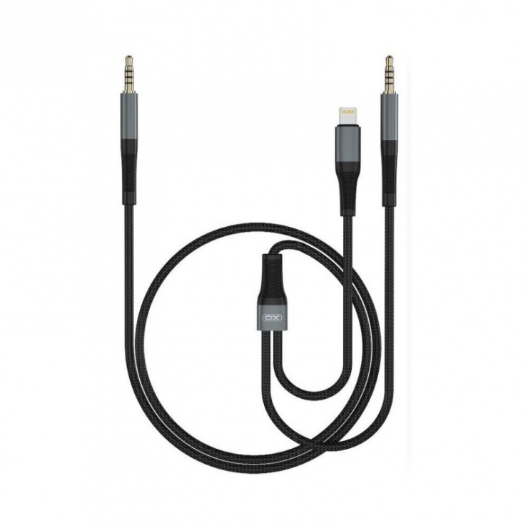 Cablu audio jack stereo 3.5mm la Lightning + jack stereo 3.5mm 1m, XO NB178A conectica.ro