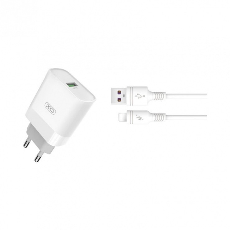 Incarcator priza 1 x USB 3A + cablu Lightning Alb, XO L63 conectica.ro