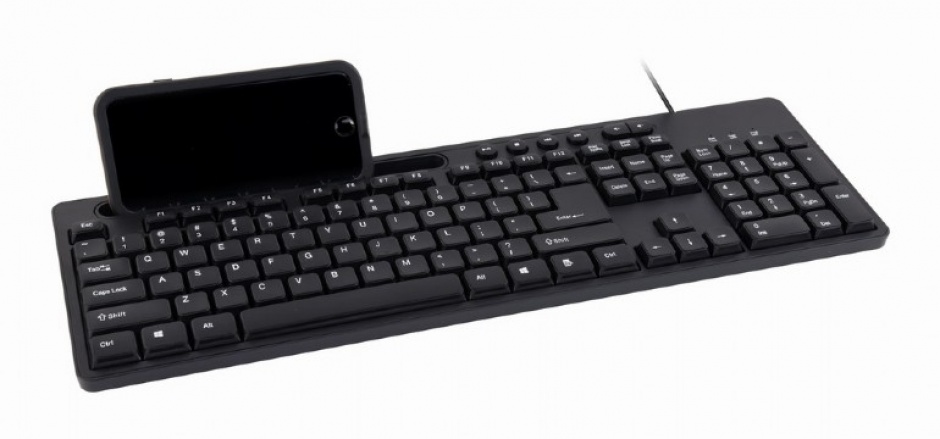 Tastatura USB Negru + stand smartphone, Gembird KB-UM-108 conectica.ro