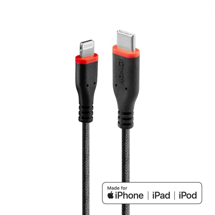 Cablu USB type C la Lightning T-T 1m rezistent, Lindy L31286 imagine noua 3