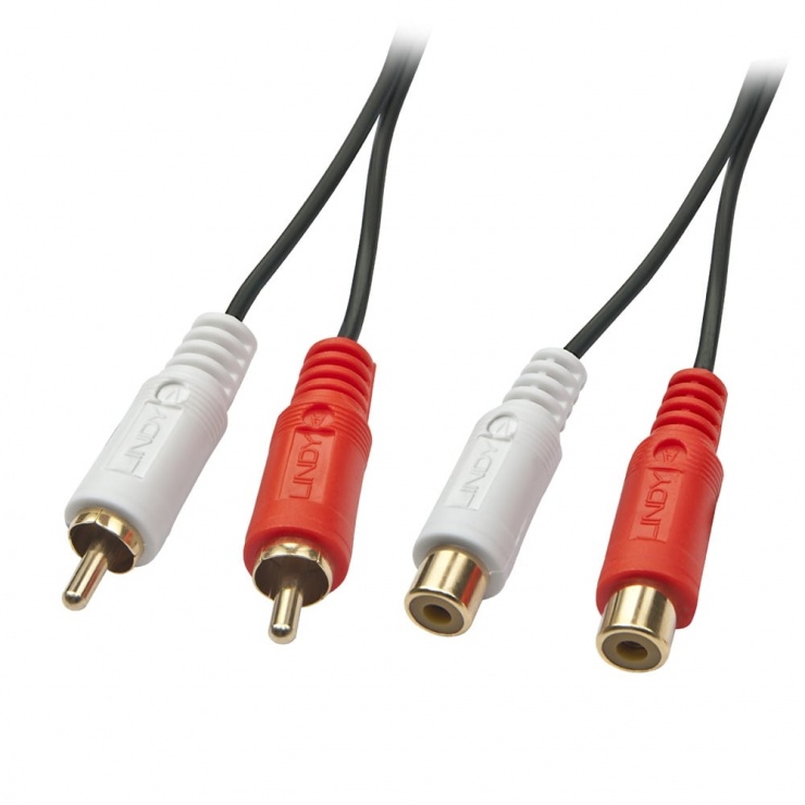 Cablu prelungitor audio 2 x rca la 2 x rca t-m 1m, lindy l35670