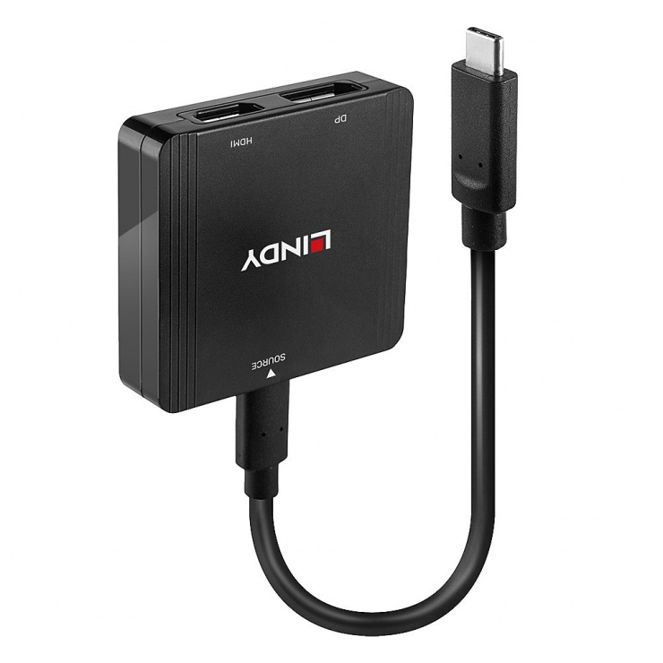 Adaptor USB-C la HDMI + DIsplayport 4K@60Hz T-M MST, Lindy L43304 conectica.ro imagine noua tecomm.ro