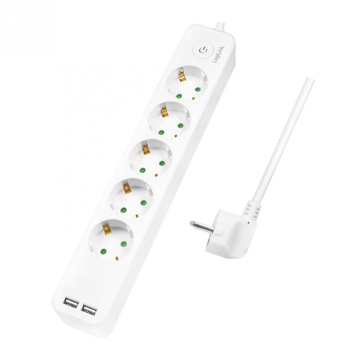 Prelungitor 5 prize schuko + 2 x usb 2.1a 1.5m, logilink lps249u