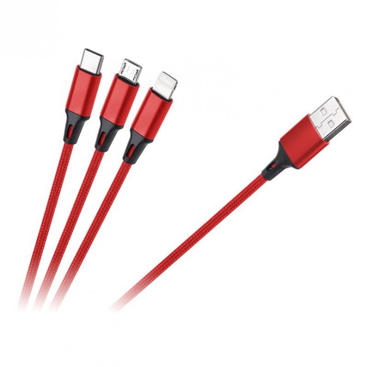 Cablu de incarcare 3 in 1 usb la micro usb, usb tip c, lightning 1m, rb-6005-100-b