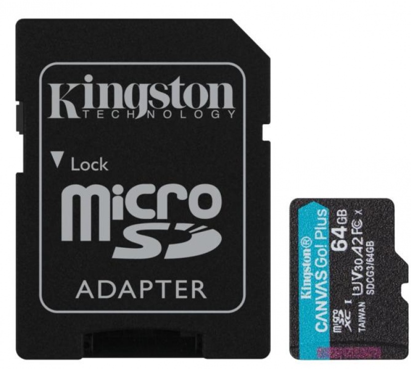 Card micro SDXC + adaptor SD 64GB Clasa 10 UHS-I Canvas GO Plus, Kingston SDCG3/64GB imagine noua