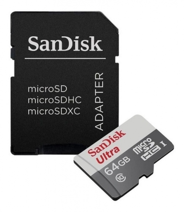 Card de memorie microSDXC 64GB clasa 10 + adaptor SD, Sandisk SDSQUNR-064G-GN3MA conectica.ro