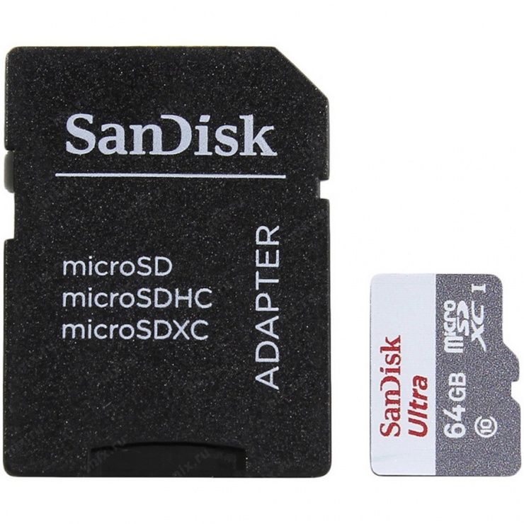 Card de memorie Ultra MicroSDXC 64GB clasa 10 + adaptor SD, Sandisk SDSQUNR-064G-GN6TA conectica.ro