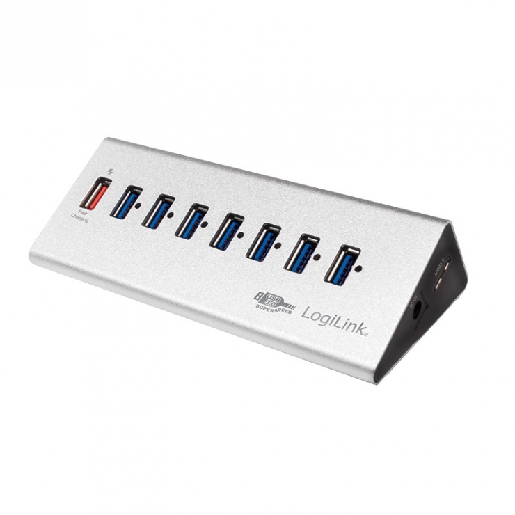 HUB USB 3.0 cu 7 porturi + 1 port Quick/Fast charge montare masa, Logilink UA0228 imagine noua