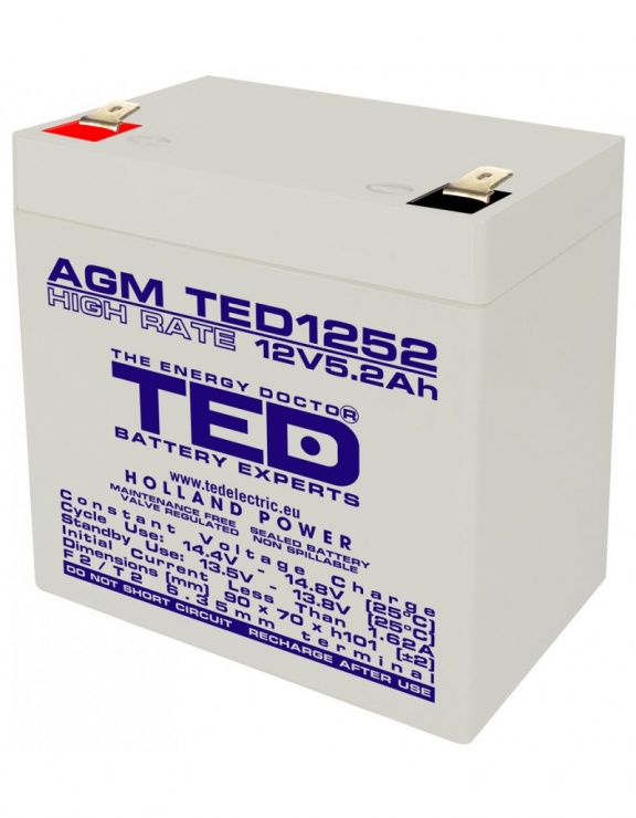 Acumulator pentru UPS AGM VRLA 12V 5.2A, TED1252 conectica.ro