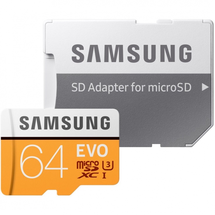 Card de memorie EVO microSDXC 64GB clasa 10 + adaptor SD, Samsung MB-MP64GA imagine noua