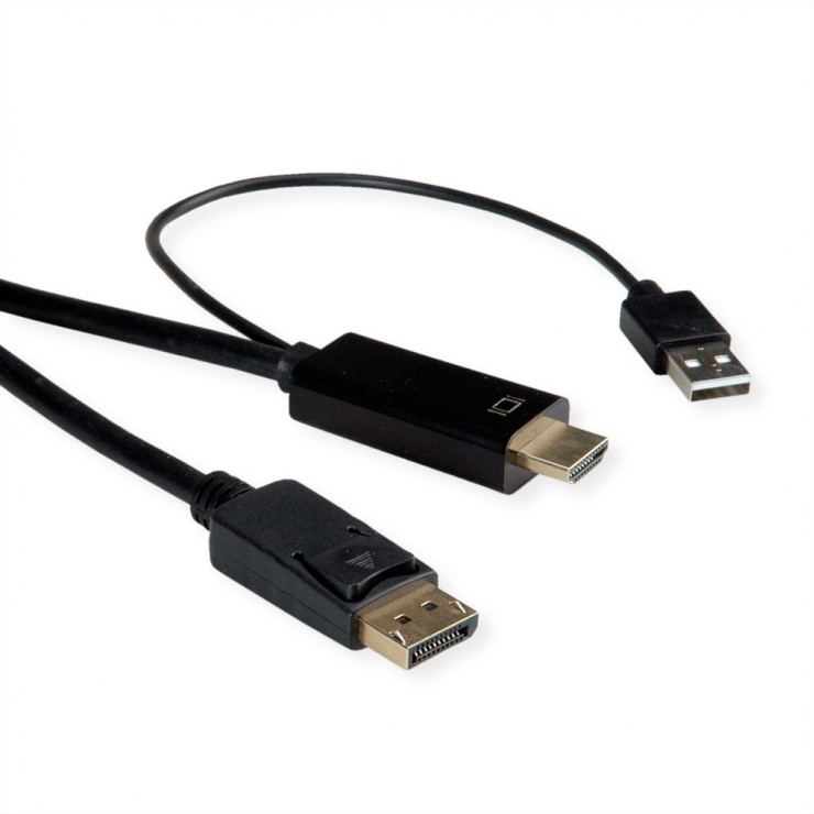 Cablu activ HDMI la Displayport 4K60Hz T-T 2m Negru, Roline 11.04.5992 11.04.5992 imagine noua tecomm.ro