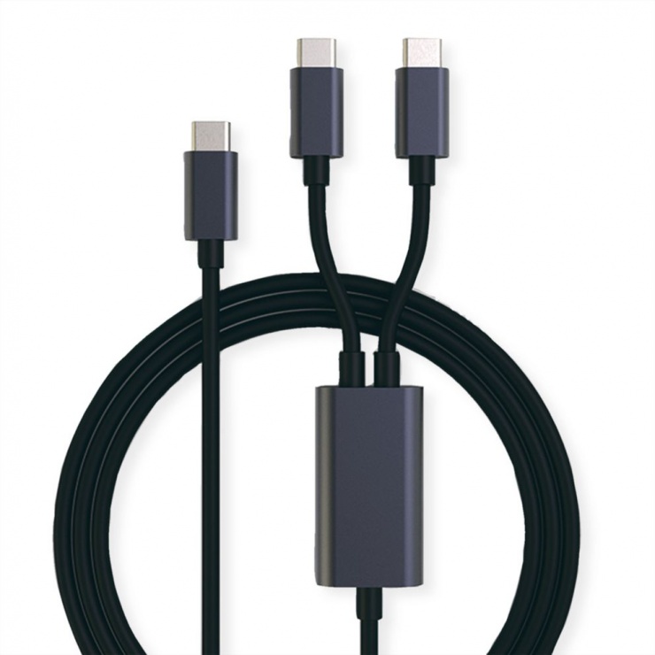 Cablu splitter de incarcare USB type C la 2 x USB type C 100W T-T 1.8m, Roline 11.02.8308 1.8m imagine noua tecomm.ro