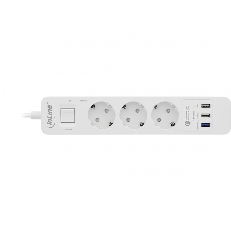 Prelungitor cu 3 x Schuko + 3 x USB-A Quick Charge 1.5m Alb, InLine IL16491