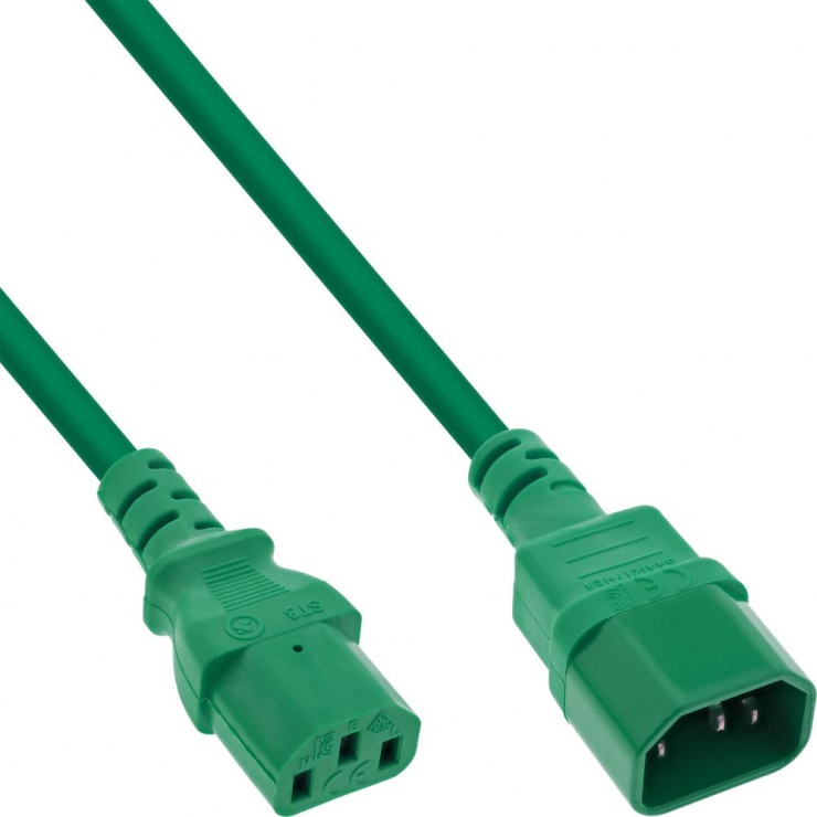 Cablu prelungitor alimentare C13 la C14 1m Verde, Inline IL16501G