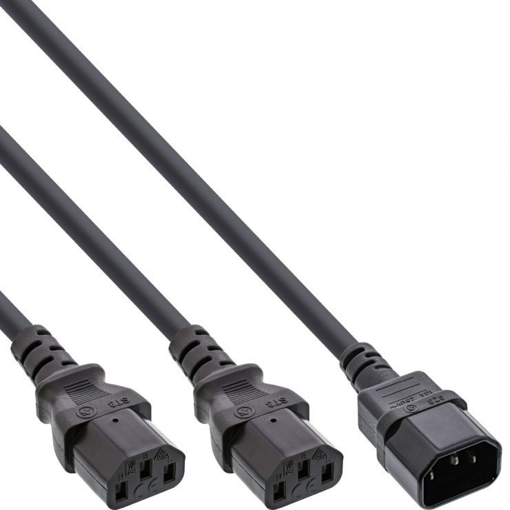 Cablu prelungitor in Y C14 la 2 x C13 3m, InLine IL16657K imagine noua