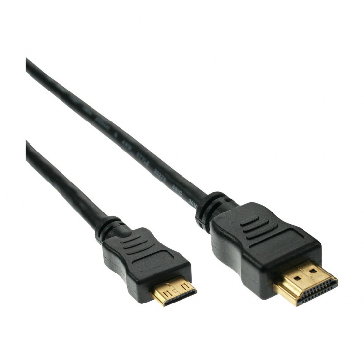Cablu mini HDMI-C la HDMI T-T 0.3m Negru, InLine 17456P 0.3m imagine noua 2022