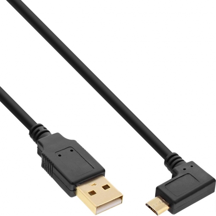 Cablu USB 2.0-A la micro USB-B unghi 90 grade T-T 0.5m, InLine IL31705T 0.5m imagine noua 2022