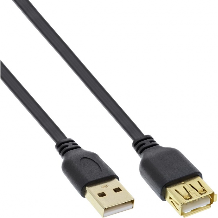 Cablu prelungitor USB 2.0 T-M flat 1m Negru, InLine IL34610F conectica.ro