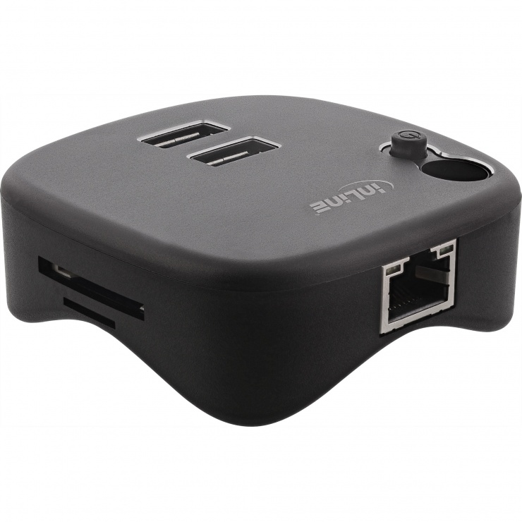 HUB USB 3.0-A la 2 x USB-A/ Gigabit LAN/Card reader, InLine IL35392 3.0-A imagine noua tecomm.ro