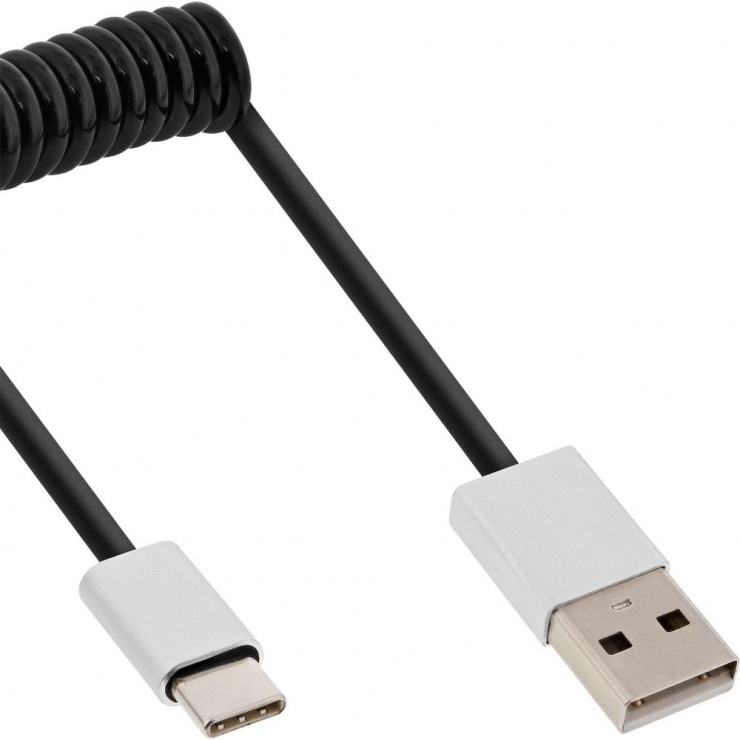 Cablu USB 2.0 type C la USB-A spiralat 2m, InLine IL35872 conectica.ro