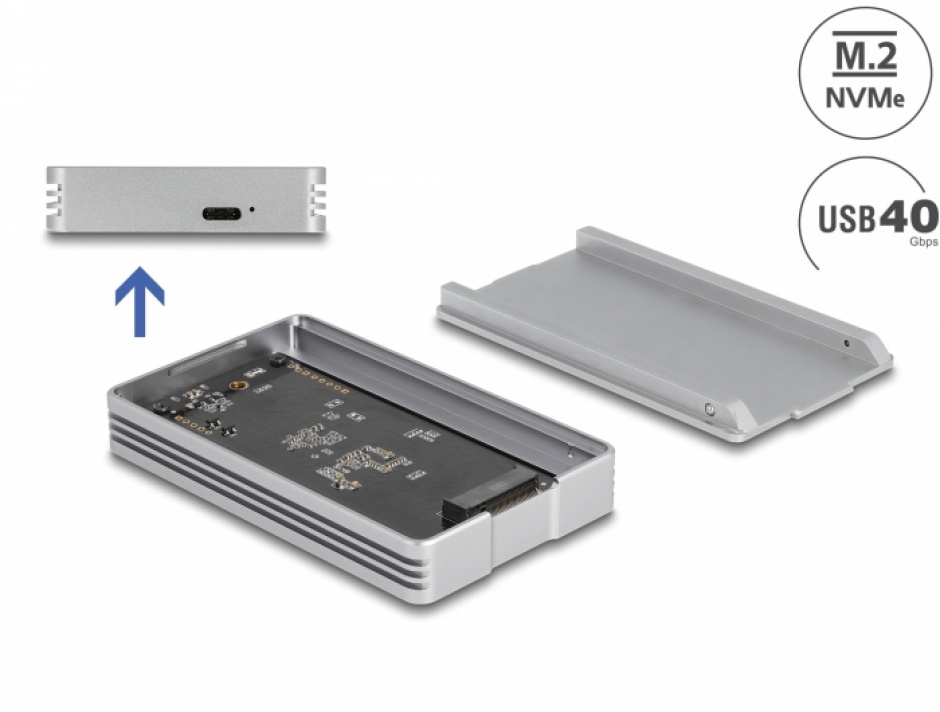 Rack extern USB 4 Gen3x2 tip C la M.2 NVMe SSD, Delock 42018 42018
