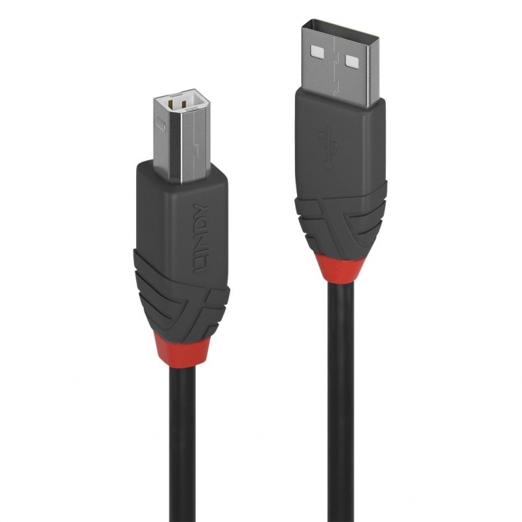 Cablu de imprimanta USB A la tip B 5m Negru Anthra Line, Lindy L36675 Anthra imagine noua 2022