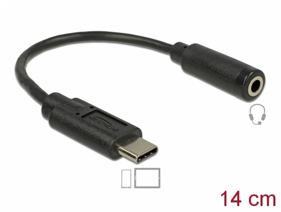 Adaptor audio USB tip C la jack stereo 3.5mm DAC T-M 0.14m, Delock 65842 0.14m