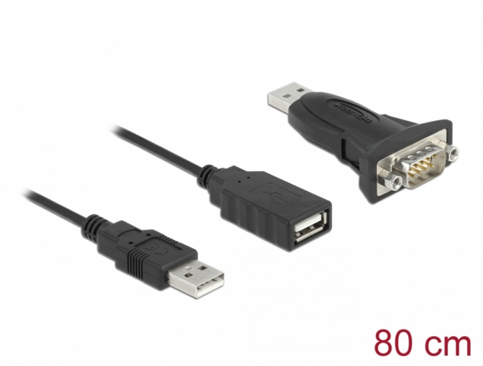 Adaptor USB la serial DB9 RS232 FTDI + cablu prelungitor 0.8m, Delock 61506 0.8m imagine noua tecomm.ro