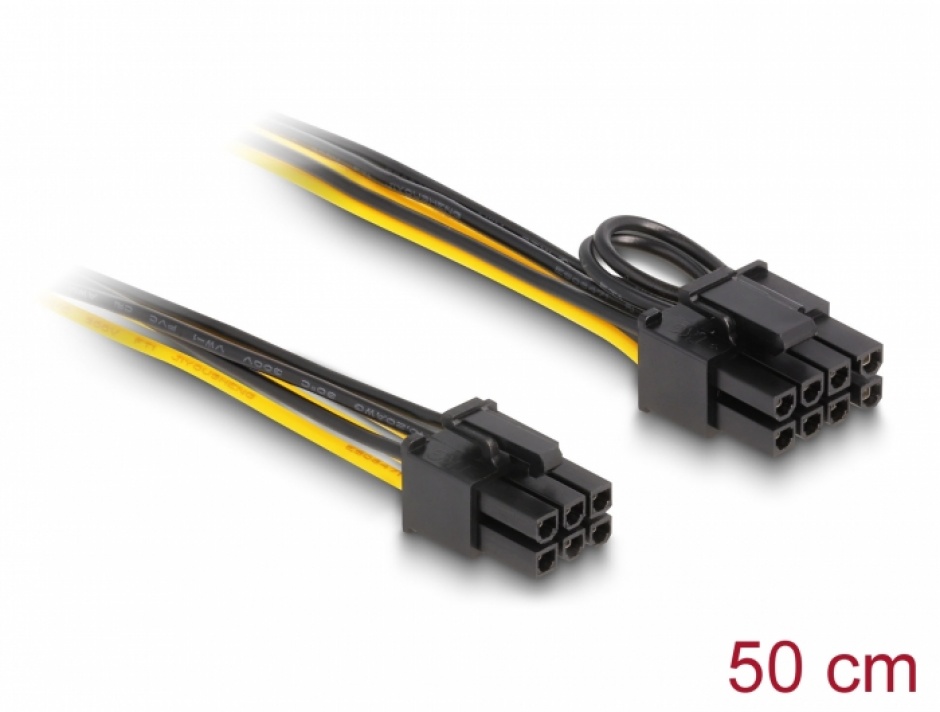 Cablu de alimentare PCI Express 6 pini la PCI Express 6+2 pini T-T 0.5m, Delock 83004 0.5m