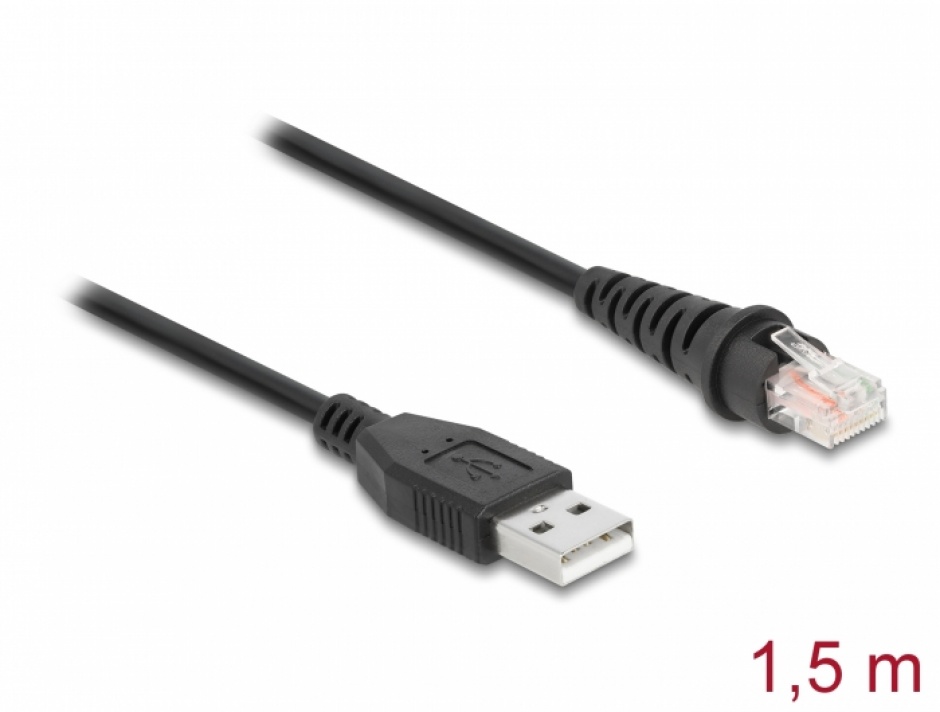 Cablu pentru cititor coduri de bare USB-A la RJ50 1.5m, Delock 90598 1.5m