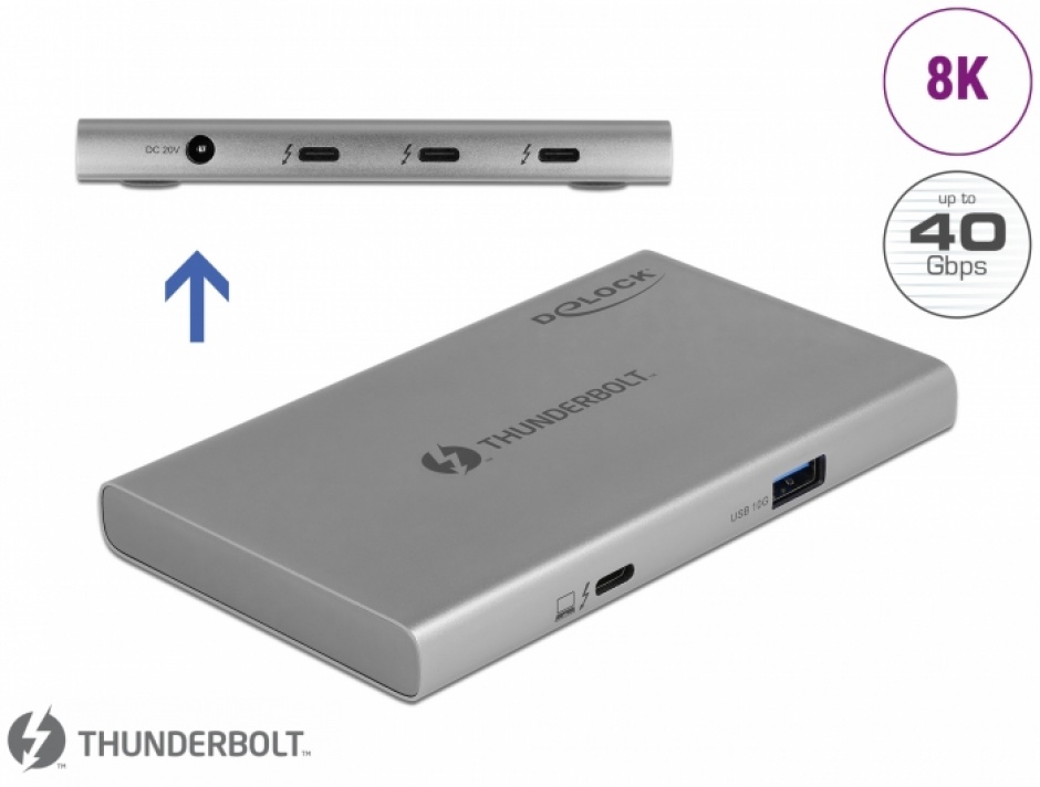 HUB Thunderbolt 4 (Type C) la 3 x Thunderbolt 4 + 1 x USB 3.2-A Gen2, Delock 64157 conectica.ro