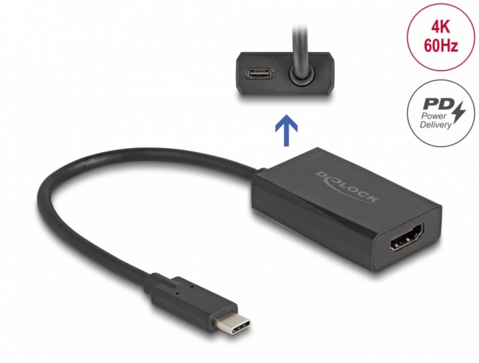 Adaptor HDMI la USB type C (DP Alt Mode) 4K60Hz PD 100W M-T, Delock 61058 conectica.ro imagine noua tecomm.ro