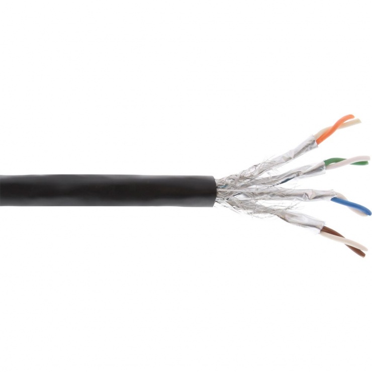 Rola cablu de retea RJ45 S/FTP PiMF Cat.7a pentru exterior 50m Negru, InLine IL70050P conectica.ro