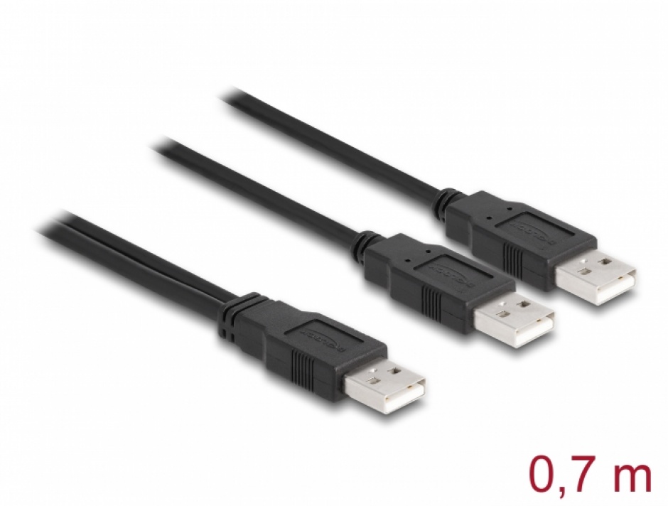 Cablu Y USB-A 2.0 la 2 x USB-A 70cm, Delock 80000 2.0 imagine noua 2022